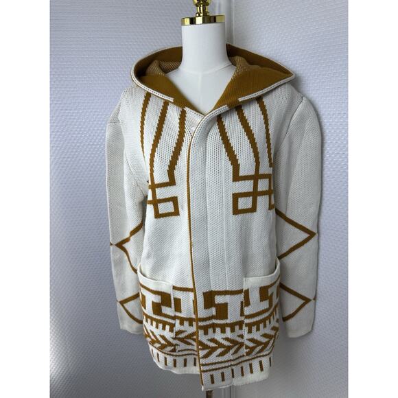 Black Pharaoh Aztec Knit Unisex Cardigan Zipper Sweater Grandpa Medium 2 - Picture 9 of 14